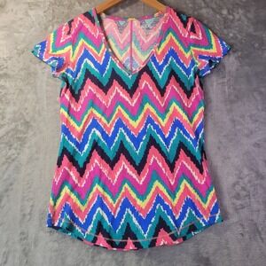 Lilly Pulitzer Womens XS Pima Cotton V-Neck Chevron Zigzag T-Shirt Multi-Color